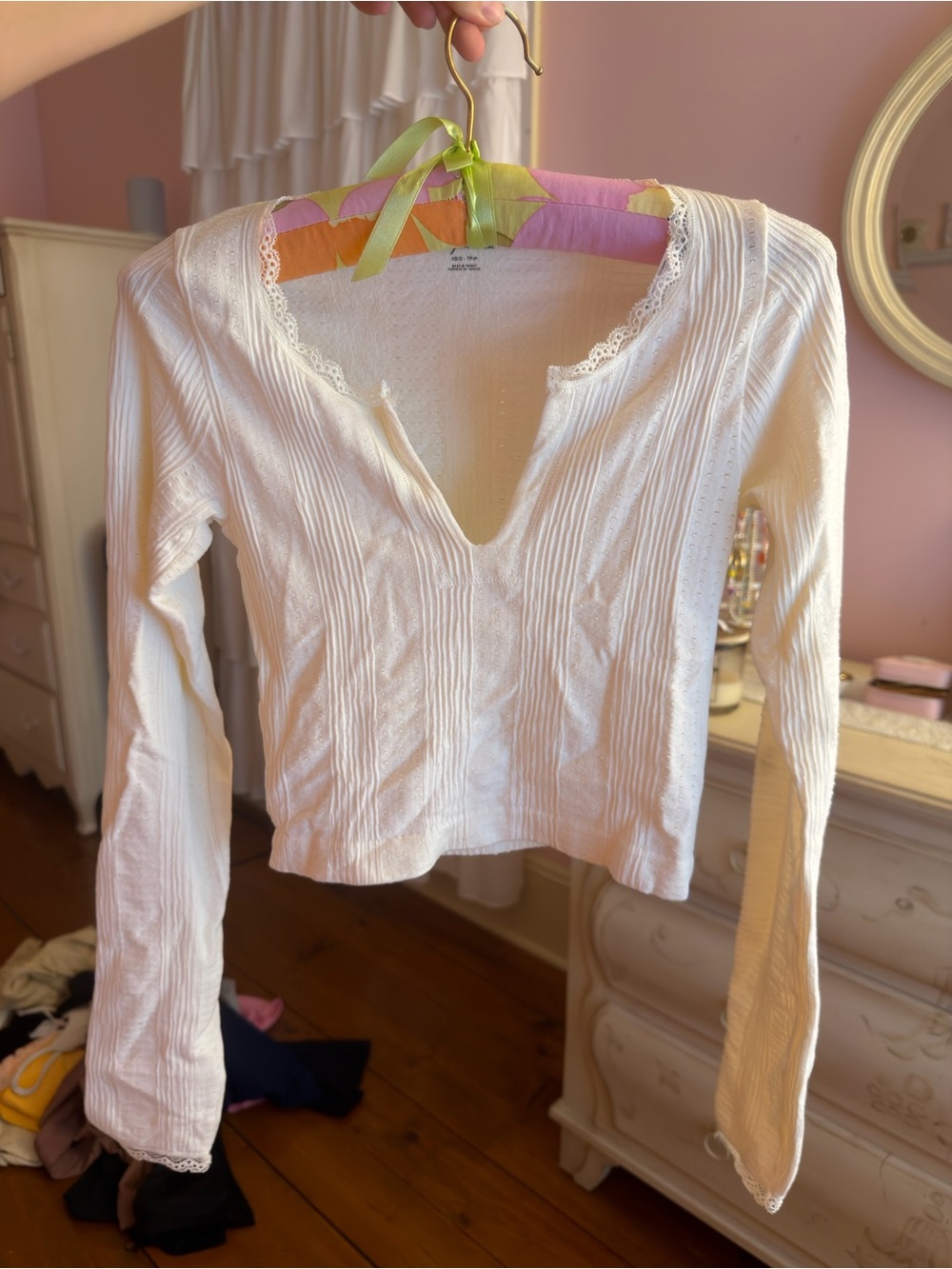 Urban Outfitters Lace-Trim Ribbed Long Sleeve